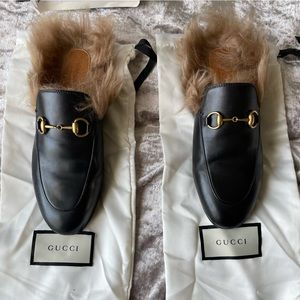 Gucci Princetown Leather Loafer Miles in Black Trimmed with Lamb Wool